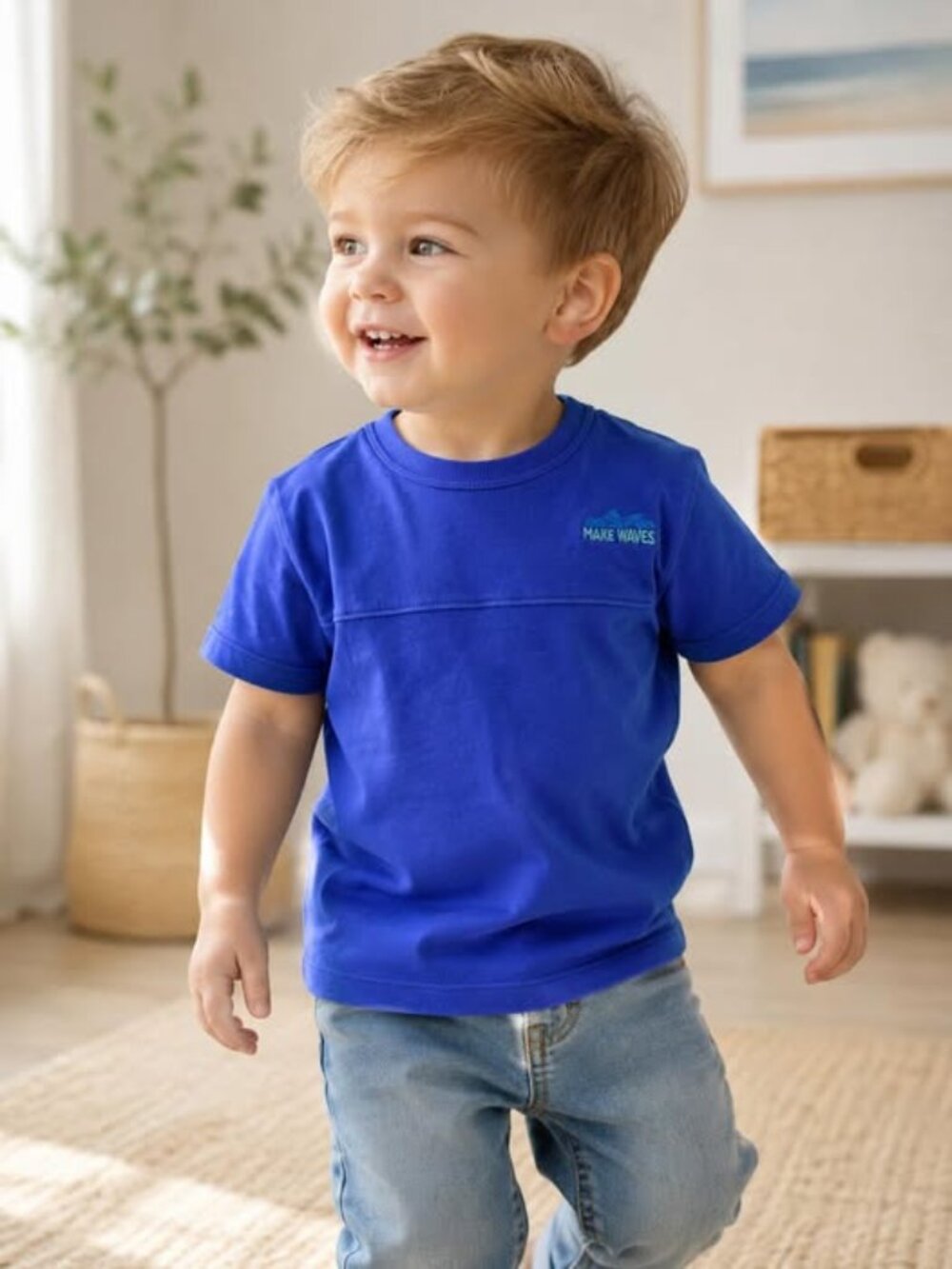 Cat & Jack Short Sleeve Shirt • 4T • Blue “Make Waves” Tee • NWT